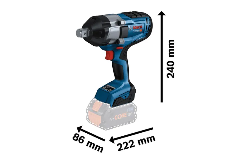Bosch GDS 18V-1050 H 無線衝擊扳手，最大 1050 Nm。.