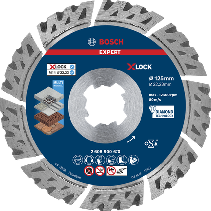超耐久多材質專業系列 X-LOCK 鑽石切削砂輪片,125 x 22.23/2.4 x 12 mm Bosch EXPERT MultiMaterial X-LOCK 鑽石切割片 125 mm。.