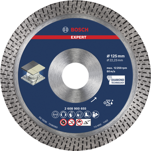 超耐久超硬磁磚專業款鑽石切削砂輪片 Bosch HardCeramic 鑽石切割片 125 mm。.