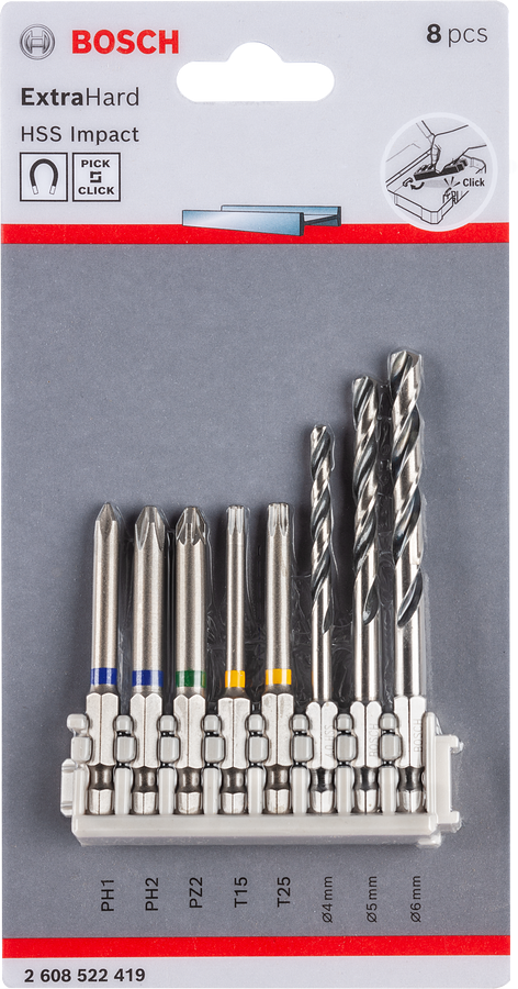 Bosch8 件套高速鋼鑽頭和螺絲起子頭套裝。