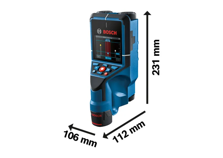 帶有顯示器和尺寸的BoschD-tect 200 C 牆面掃描器。.