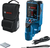 Bosch -Tect 200 C 牆壁掃描儀，配有外殼和配件。