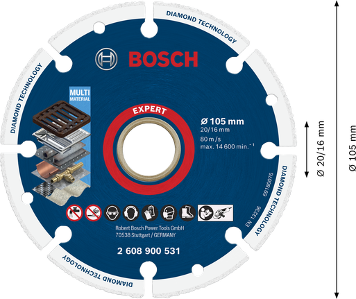 超耐久鑽石金屬切片專業款 105 x 20/16 mm BoschEXPERT 鑽石金屬輪切割片 105 毫米。.