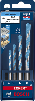 EXPERT MultiConstruction CYL-9 鑽頭套裝 4/5/6/8 公釐 4 件式 Bosch EXPERT MultiConstruction 鑽頭套裝 4/5/6/8 mm。.