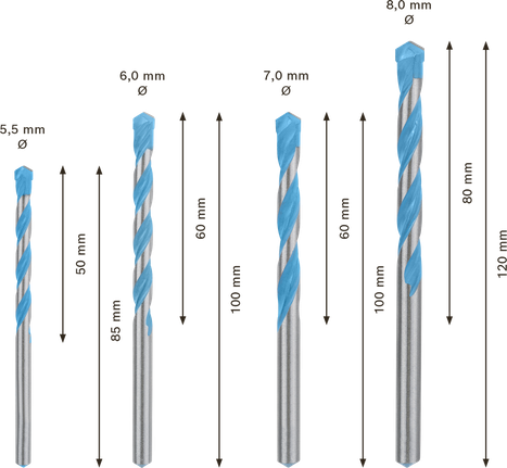 EXPERT MultiConstruction CYL-9 鑽頭套裝 5.5/6/7/8 公釐 4 件式 Bosch EXPERT MultiConstruction CYL-9 鑽頭套裝 4 件組。.