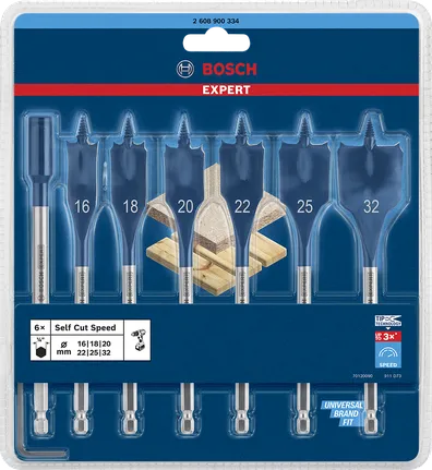 Bosch Expert Self Cut Speed 鏟形鑽頭套裝 16–32 mm。.