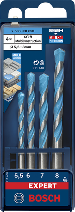 EXPERT MultiConstruction CYL-9 鑽頭套裝 5.5/6/7/8 公釐 4 件式 BoschMultiConstruction 鑽頭套裝 5.5–8 毫米。.
