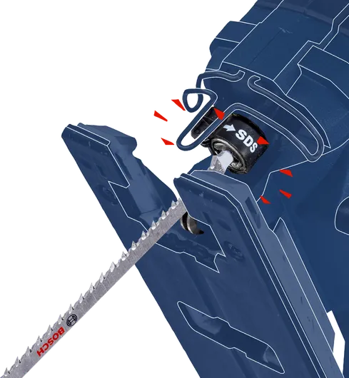 軍刀鋸片被插入快速釋放裝置。.