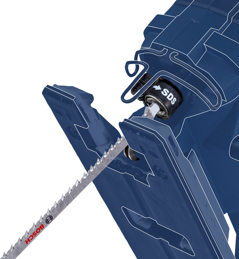 拼圖工具的特寫,顯示了使用 SDS 快速更換系統的刀片安裝。.