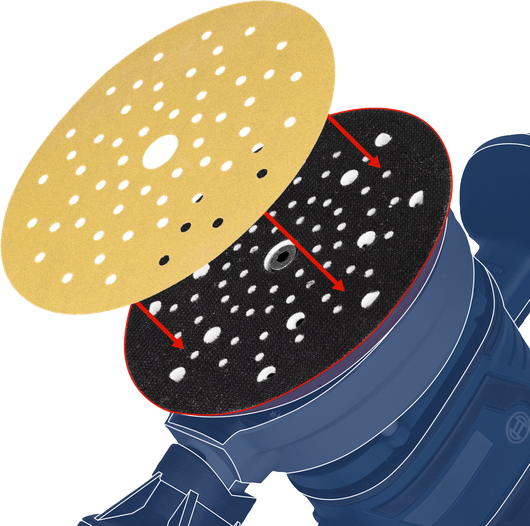 砂磨盤被對齊並安裝到電動砂磨機上。.