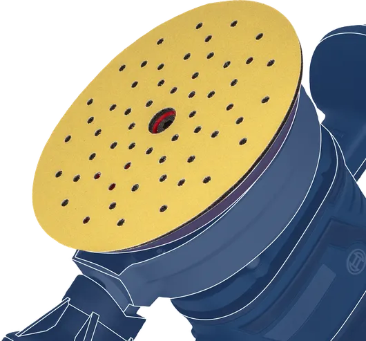 配有穿孔砂磨盤的電動軌道砂磨機。.