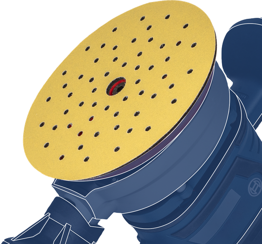 配有穿孔砂磨盤的電動軌道砂磨機。.