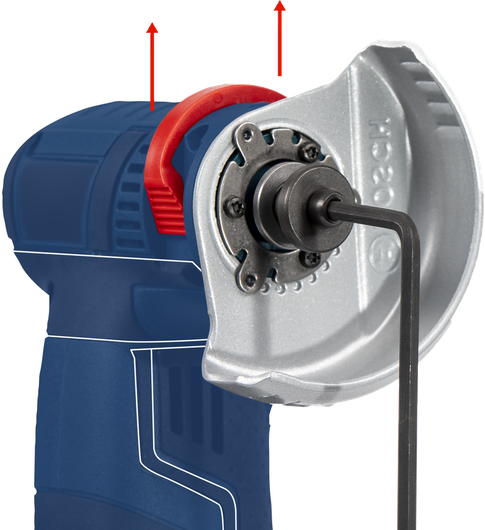 使用插入圓盤支架的六角扳手來調整角磨機。.