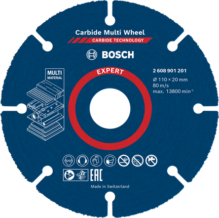 EXPERT 鎢鋼硬質合金多功能切割砂輪片 110 公釐、20 公釐 Bosch EXPERT 多材料硬質合金切割片 110x20mm。