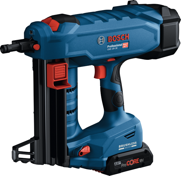Bosch 18V-38 無線混凝土釘槍，配備無刷馬達。.