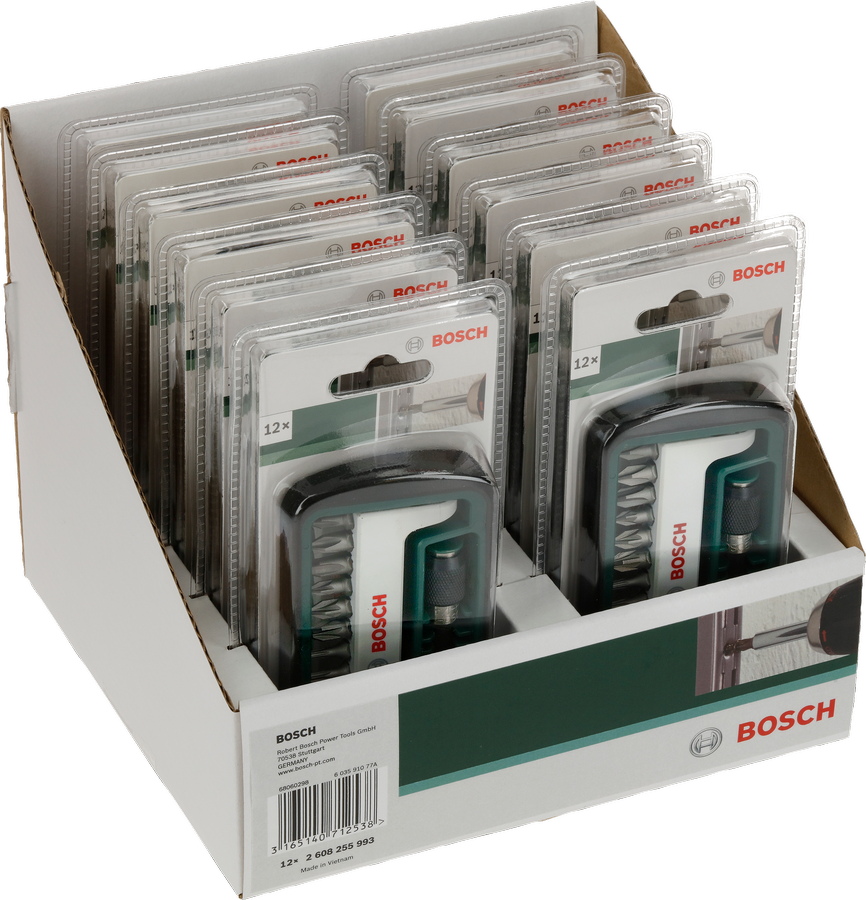 零售展示的Bosch12 件套螺絲起子頭套裝。.