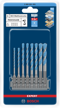 Bosch HEX-9 MultiConstruction 鑽頭套裝 3–8 毫米。.