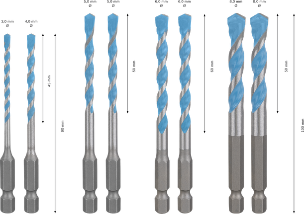 Bosch EXPERT HEX-9 MultiConstruction 鑽頭套裝 3-8 mm。.