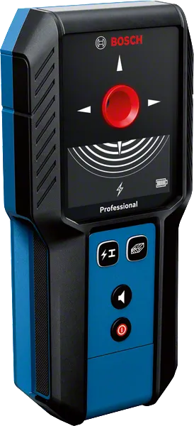 Bosch GMS 120-27 探測器可探測金屬和帶電電纜。.