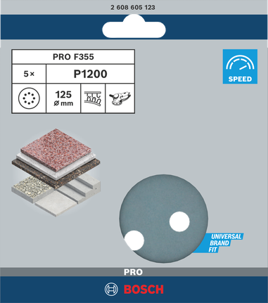 PRO F355 專業款砂磨砂輪片,125 mm,G1200,5 件組 Bosch PRO F355 砂磨盤 125 毫米 P1200 5 件.