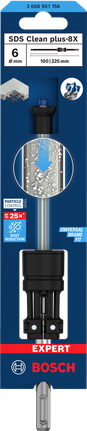 EXPERT SDS Clean plus-8X 四溝鎚鑽鑽頭 6 x 100 x 225 Bosch SDS Clean plus-8X 6×100×225 毫米鎚鑽頭。.