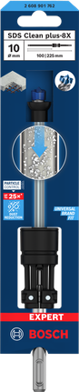 EXPERT SDS Clean plus-8X 四溝鎚鑽鑽頭 10 x 100 x 225 BoschSDS Clean plus-8X 10×100×225 毫米鎚鑽頭.