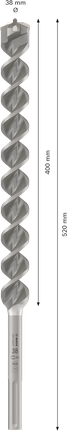 PRO SDS max-4 四溝鎚鑽鑽頭,38 x 400 x 520 mm Bosch PRO SDS max-4 鎚鑽頭,直徑 38 毫米。.