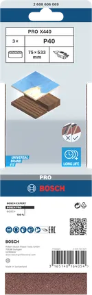 Bosch X440 砂帶 75 x 533 mm G40 3 件裝。