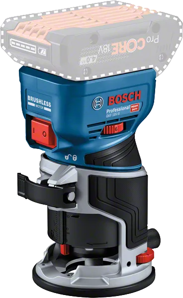 Bosch 18V-8 無線掌上路由器，配備無刷馬達。.
