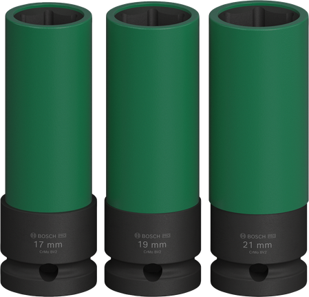 Bosch PRO 衝擊套筒組超深 17、19、21 毫米。.