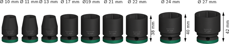 Bosch PRO 衝擊套筒組 1/2 英吋 9 件標準。.