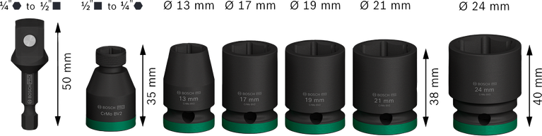 Bosch衝擊套筒組，附轉接器，7 件。.