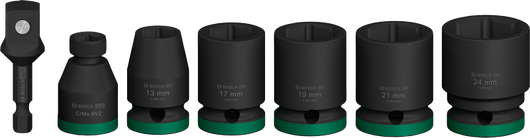 Bosch衝擊套筒組，附 1/2 英吋轉接器，7 件。.