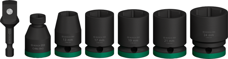 Bosch衝擊套筒組，附 1/2 英吋轉接器，7 件。.