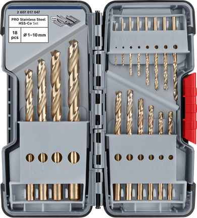 Bosch不銹鋼 HSS-Co 鑽頭套裝，18 件套。