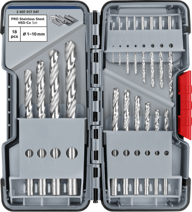 Bosch金屬 HSS-G 麻花鑽頭組 18 件裝（含工具箱）。