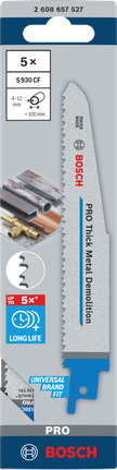 PRO Thick Metal 拆除鋸片 S930CF 軍刀鋸片,1.6 x 22 x 150 mm,5 件組 Bosch PRO 厚金屬拆除工具 S930CF 5 件裝。.