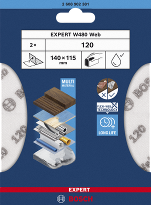 BoschEXPERT W480 Web 砂紙 120。