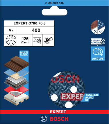 EXPERT O780 箔砂磨砂輪片,125 mm,G400 Bosch EXPERT O780 Foil 125mm G400 砂磨盤。