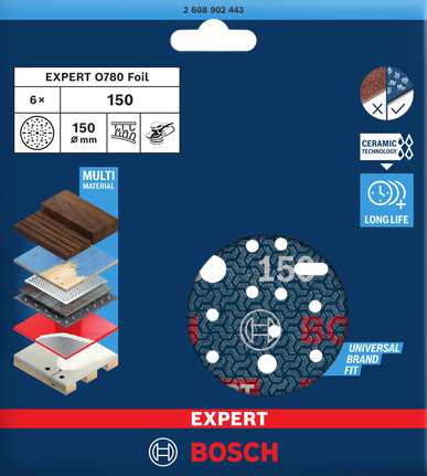 EXPERT O780 箔砂磨砂輪片,150 mm,G150 Bosch150 毫米 Expert O780 砂紙盤