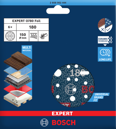 EXPERT O780 箔砂磨砂輪片,150 mm,G180 Bosch150 毫米專業砂磨片 G180