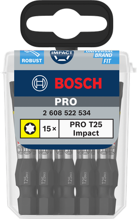 Bosch PRO Torx T25 55 毫米衝擊鑽頭，15 個.