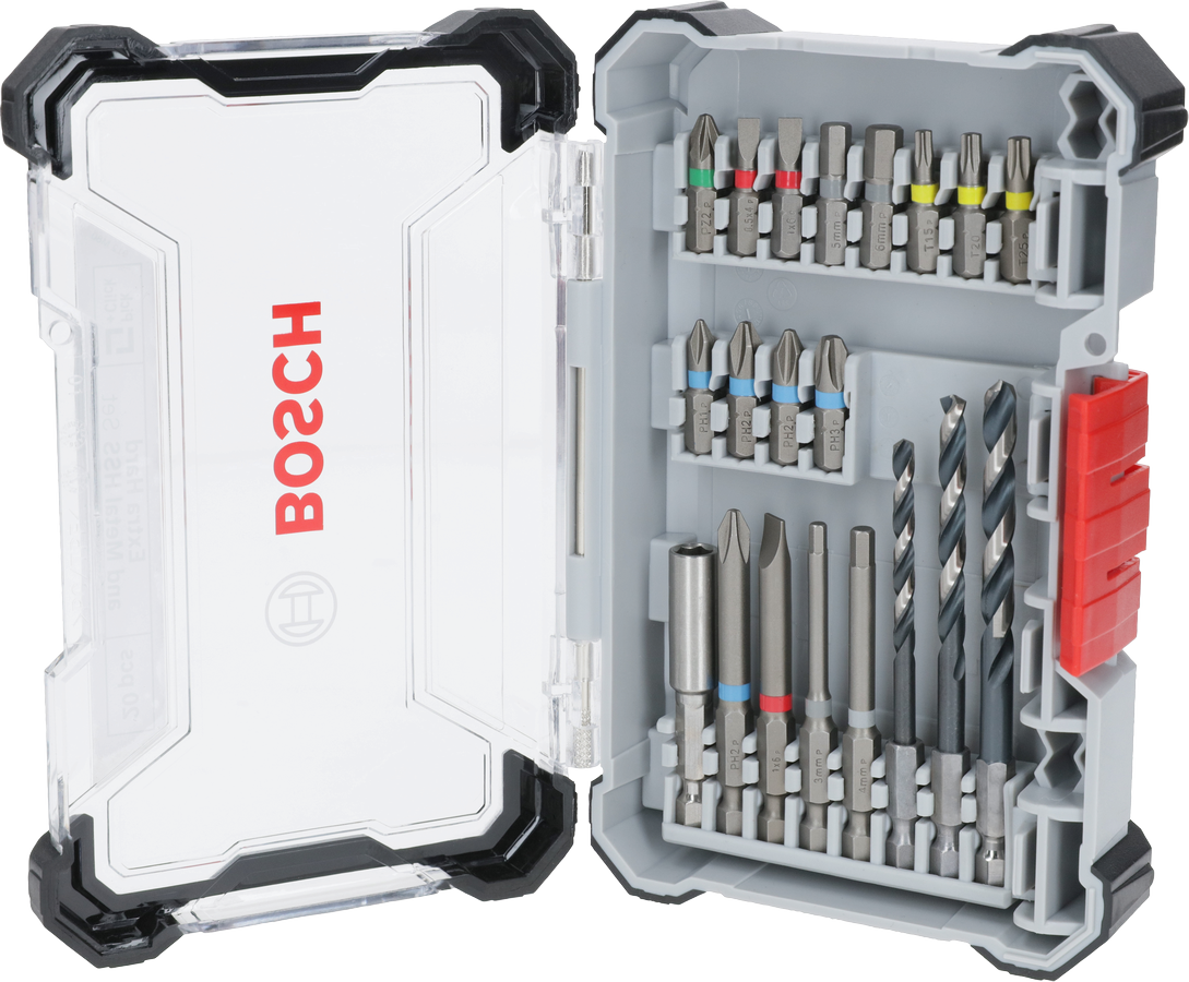 Bosch超硬螺絲起子頭和金屬 HSS 鑽頭套裝，20 件。.