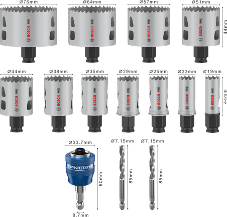 Bosch PRO 多材質 PC Plus 孔鋸套裝，14 件。.