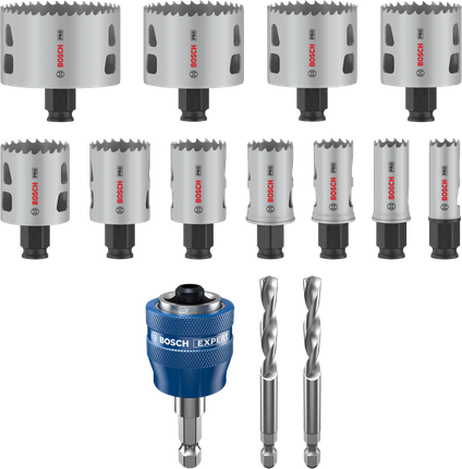 Bosch PRO 多材質 PC Plus 孔鋸套裝，14 種尺寸。.