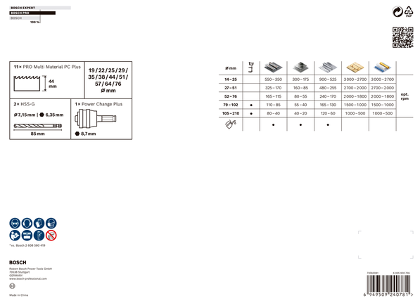 Bosch PRO 多材質 PC Plus 孔鋸組 14 件。.