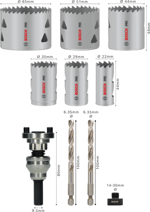 Bosch PRO 多材質孔鋸 Q-Lock 心軸套裝，10 件。.