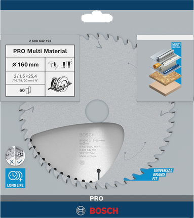 Bosch多材料圓鋸片 160×2×25.4 mm。.