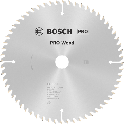 PRO Wood 木工圓鋸片,184 x 2 x 20 mm Bosch木材圓鋸片 184 毫米,可實現精確切割。.