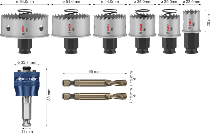 Bosch PRO 鈑金 PC Plus 孔鋸套裝，8 件。.